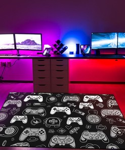 Game Room Themed Area Rug for Kids - Personalizable Gaming Decor for Bedroom - 3D Controller Design