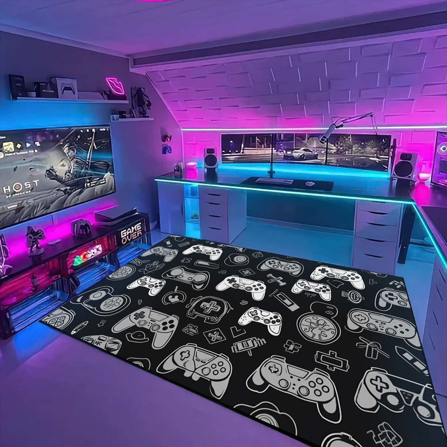 Game Room Themed Area Rug for Kids - Personalizable Gaming Decor for Bedroom - 3D Controller Design - Image 2