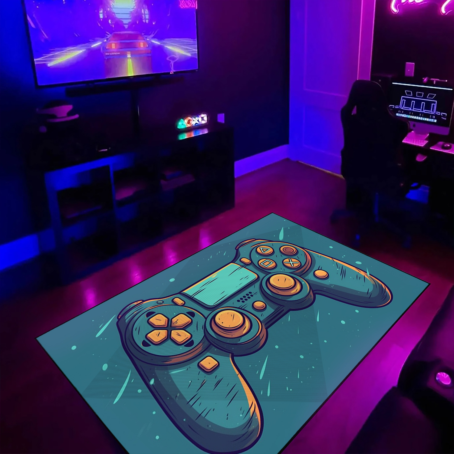 Game Room Themed Area Rug for Teen Boys - Personalized Gaming Carpet with Game Room Carpets - Vintage Style Game Room Decor