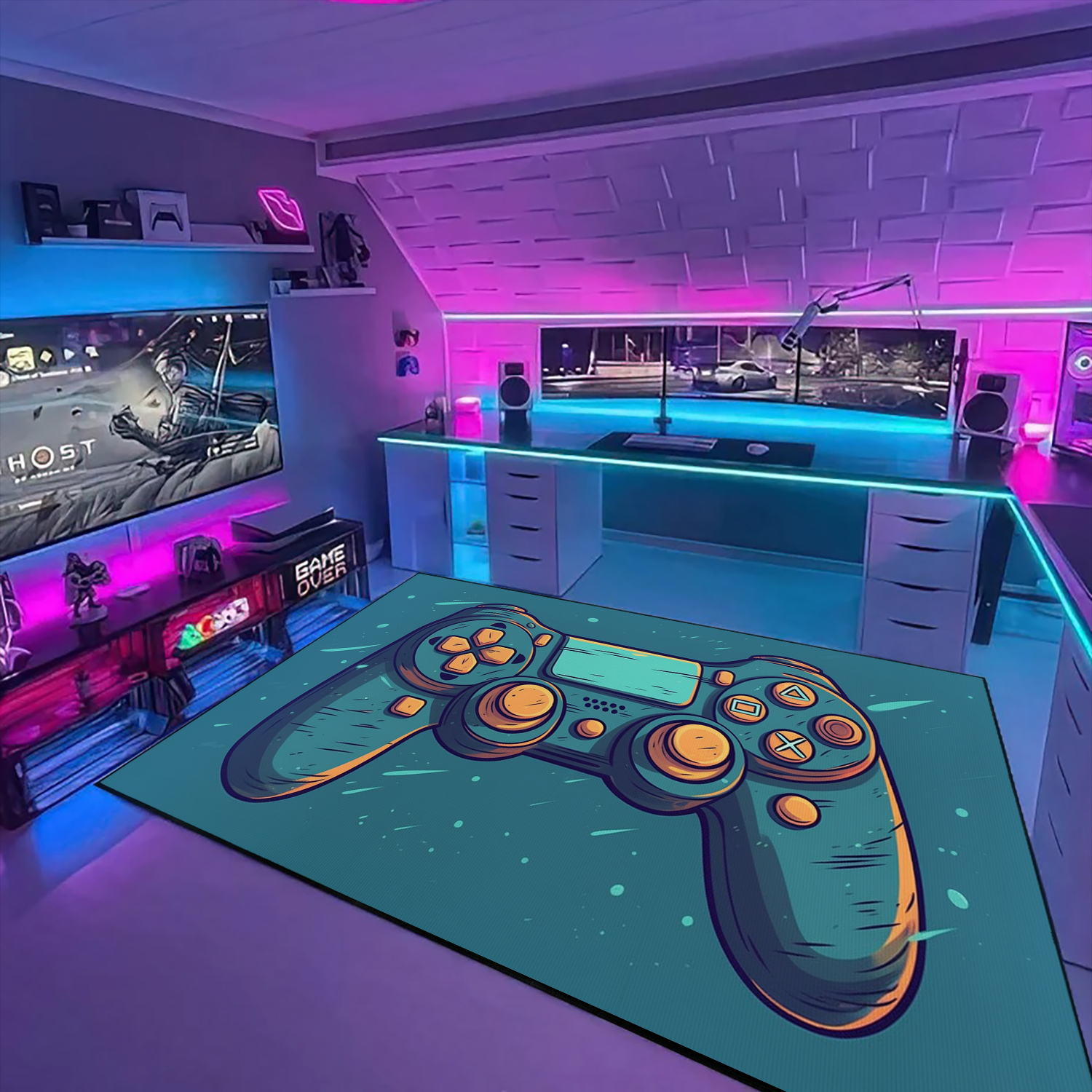 Game Room Themed Area Rug for Teen Boys - Personalized Gaming Carpet with Game Room Carpets - Vintage Style Game Room Decor - Image 2