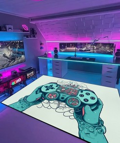 Game Room Themed Area Rug for Teen Boys - Shufflezone Game Carpet - Large Game Rug Design M69