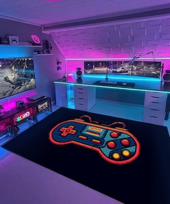 Game Room Themed Area Rugs - Customized Gaming Rug for Boys Room - Vintage Style Game Room Decor M18
