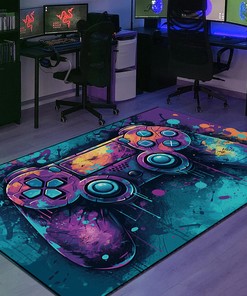 Game Room Themed Area Rugs - Perfect for Teen Boys and Game Room Setup - Customizable Game Controller Design
