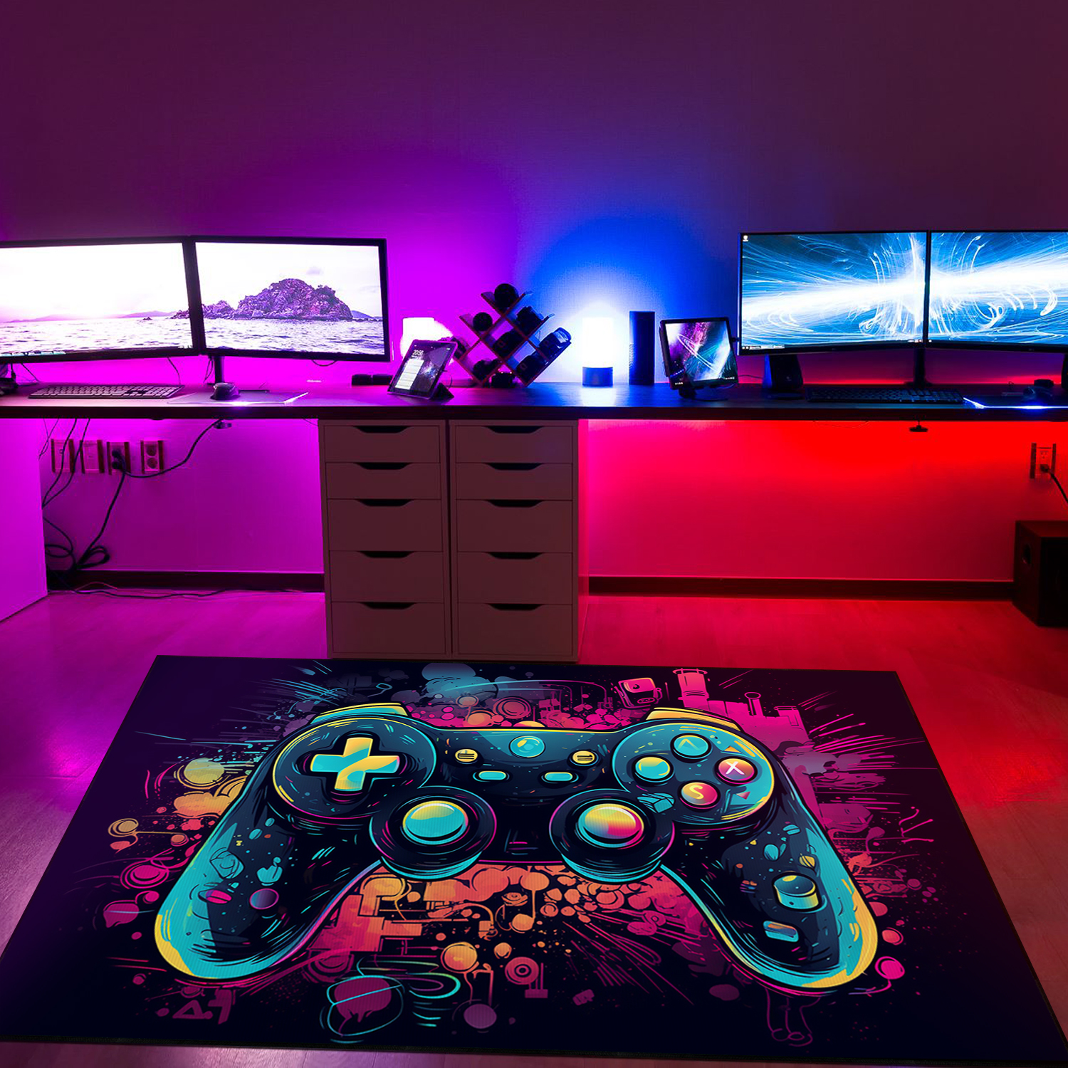 Game Room Themed Area Rugs - Personalized Gaming Carpet for Boys Room - Large Game Rug Design M24