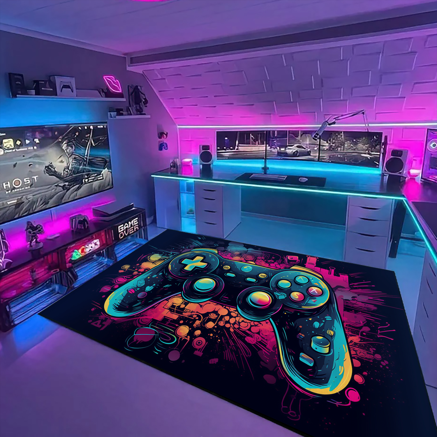 Game Room Themed Area Rugs - Personalized Gaming Carpet for Boys Room - Large Game Rug Design M24 - Image 2