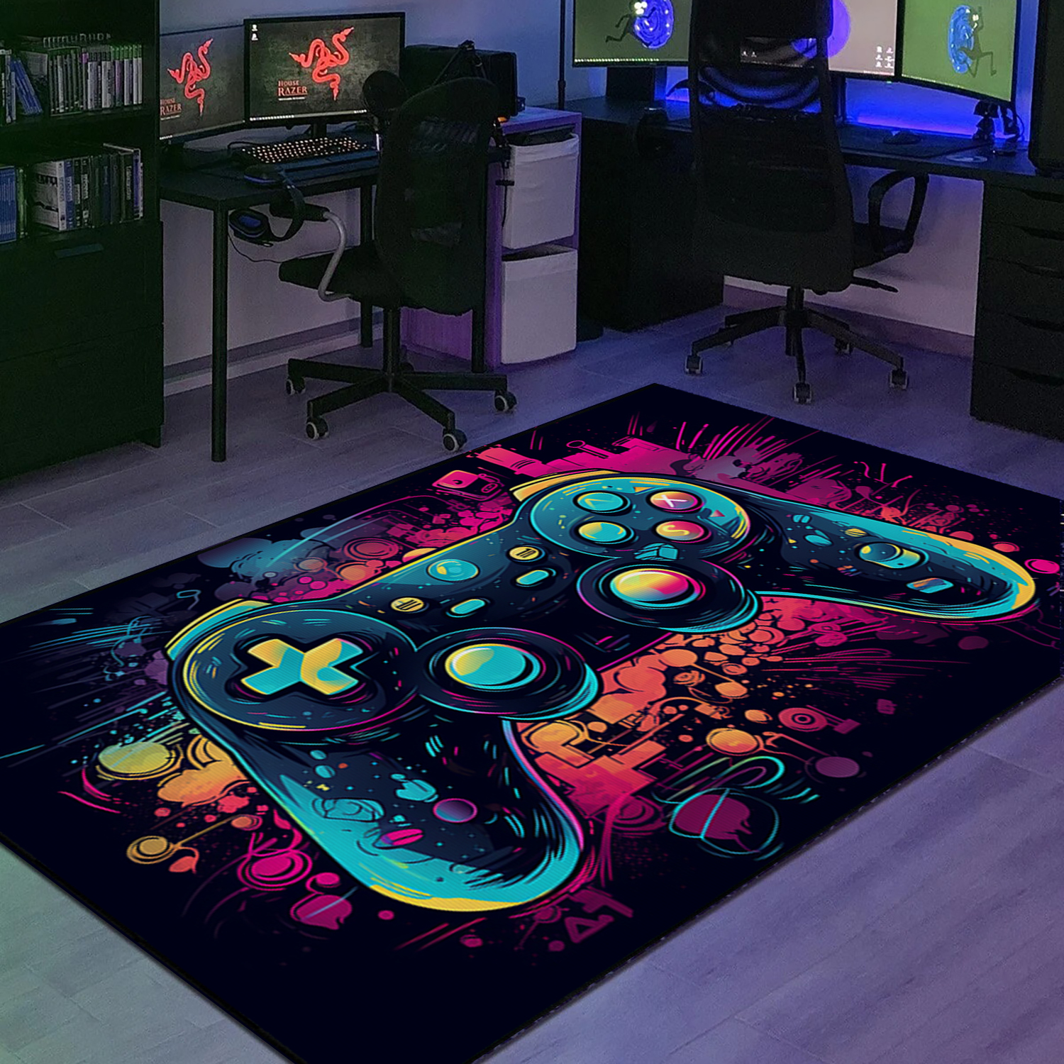 Game Room Themed Area Rugs - Personalized Gaming Carpet for Boys Room - Large Game Rug Design M24 - Image 3