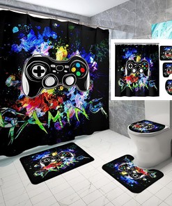 Game Theme Shower Curtain, Soft Cool Gamepad Design Bathroom Curtain with VIPIC Gaming Keyword