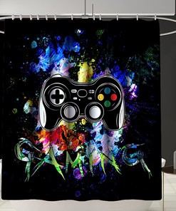 Game Theme Shower Curtain, Soft Cool Gamepad Design Bathroom Curtain with VIPIC Gaming Keyword