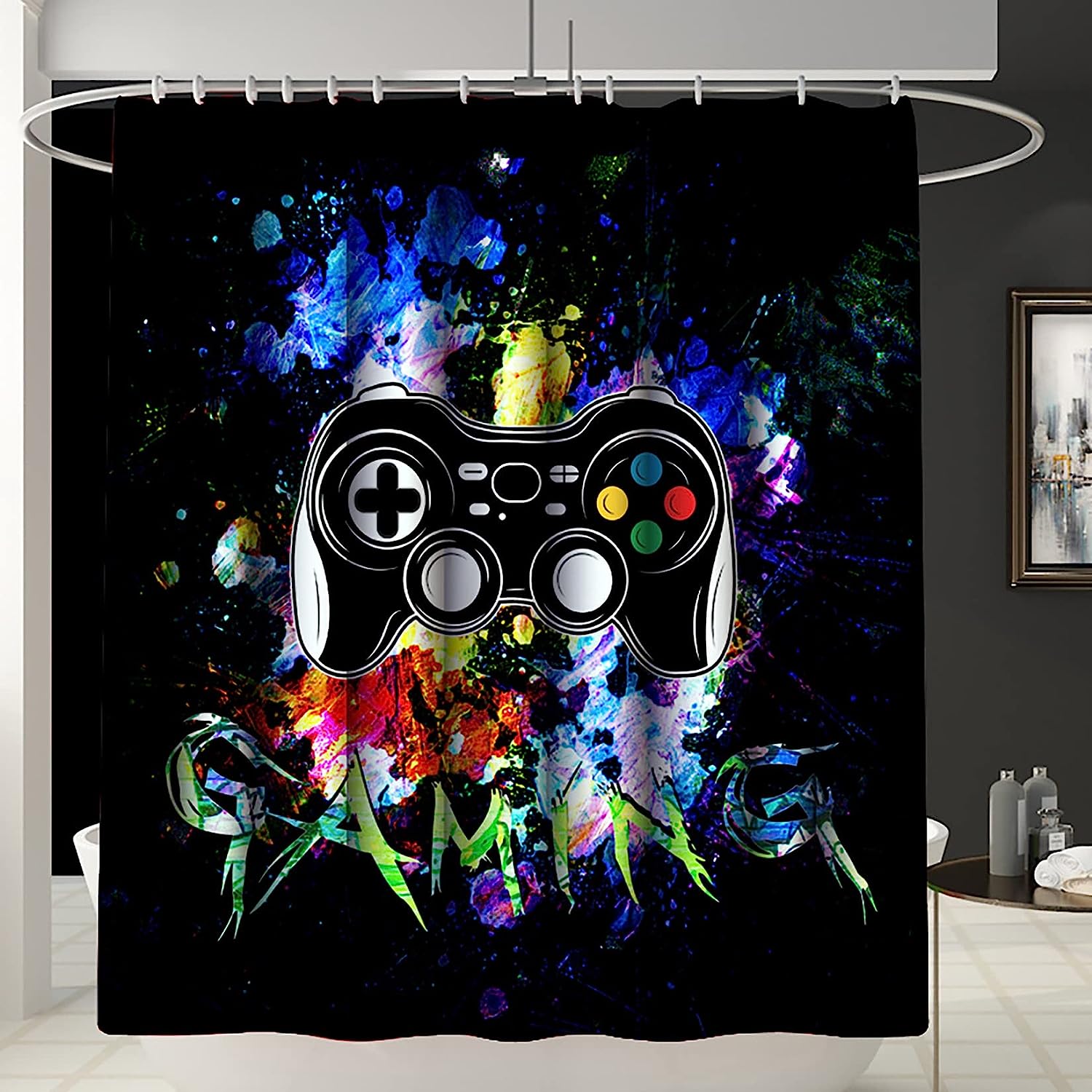 Game Theme Shower Curtain, Soft Cool Gamepad Design Bathroom Curtain with VIPIC Gaming Keyword
