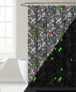 Game on Shower Curtain- Fun and Novelty Bathroom Decor Accessory for Kid's Bathroom 