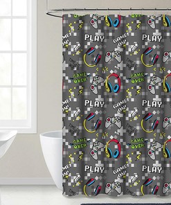 Game on Shower Curtain- Fun and Novelty Bathroom Decor Accessory for Kid's Bathroom