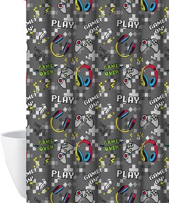 Game on Shower Curtain- Fun and Novelty Bathroom Decor Accessory for Kid's Bathroom 