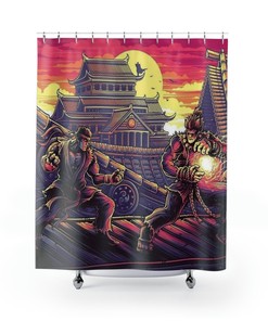 Game-Themed Shower Curtain With Fighting Characters - Perfect Addition To Kids Bathroom Shower Curtain