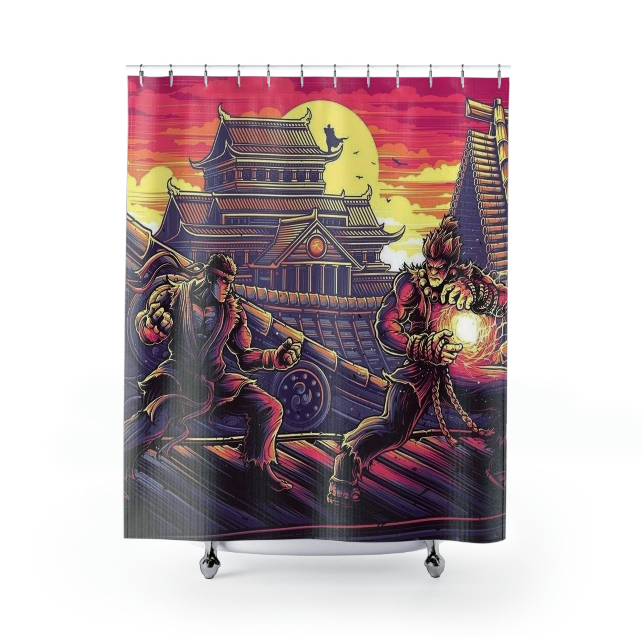 Game-Themed Shower Curtain With Fighting Characters - Perfect Addition To Kids Bathroom Shower Curtain