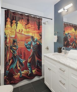 Game-Themed Shower Curtain With Fighting Characters - Perfect Addition To Kids Bathroom Shower Curtain Collection