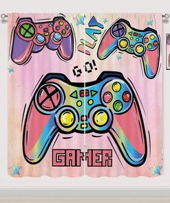 Gamepad Print Pattern Rod Pocket Curtains For Teen Bedroom