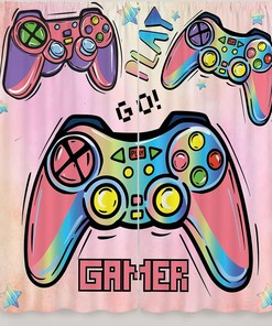 Gamepad Print Pattern Rod Pocket Curtains For Teen Bedroom