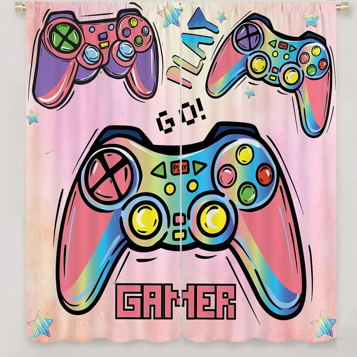 Gamepad Print Pattern Rod Pocket Curtains For Teen Bedroom