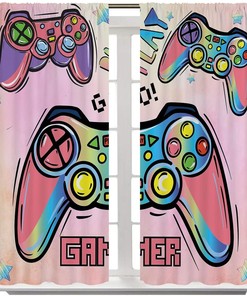Gamepad Print Pattern Rod Pocket Curtains For Teen Bedroom