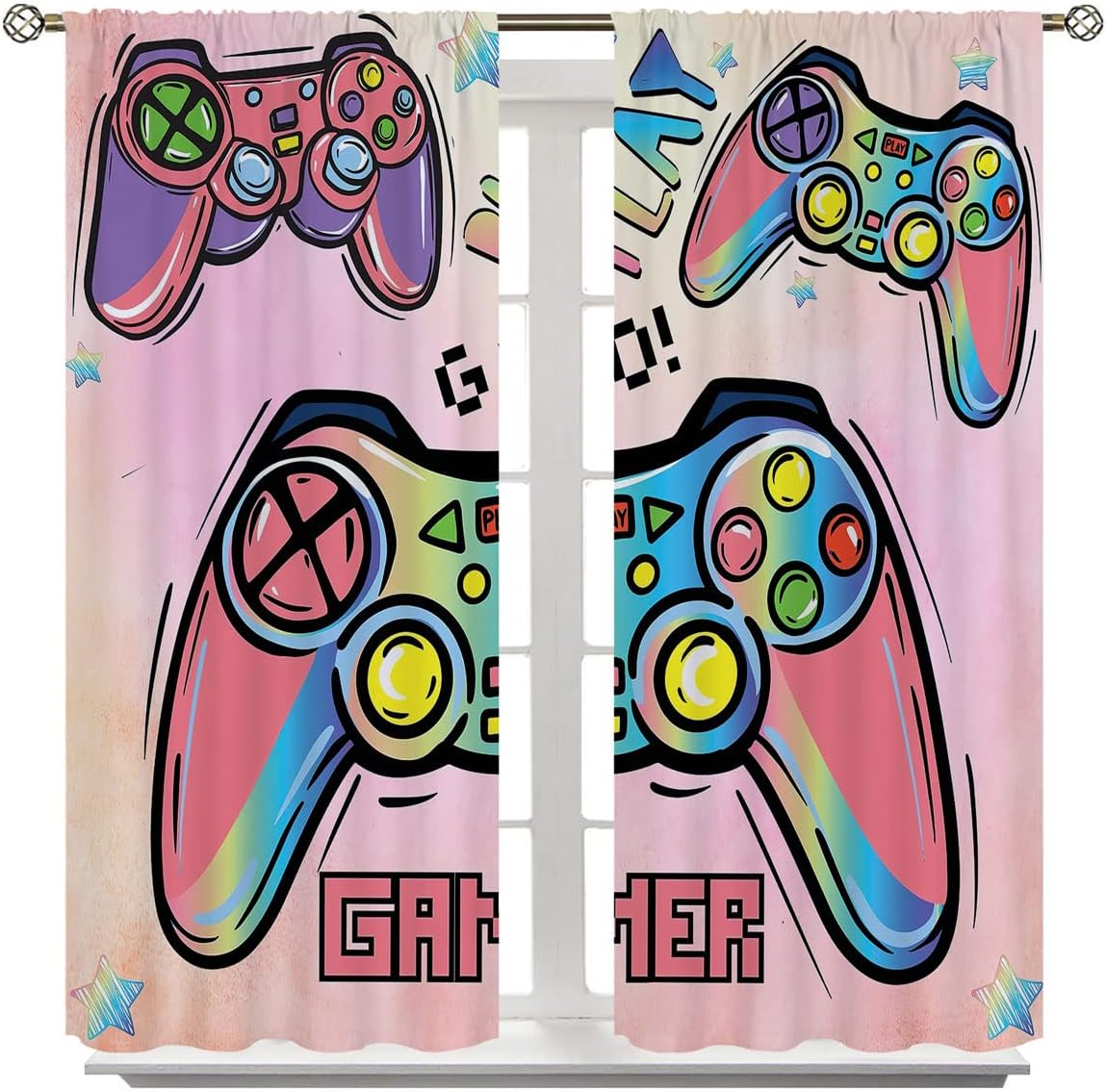 Gamepad Print Pattern Rod Pocket Curtains For Teen Bedroom