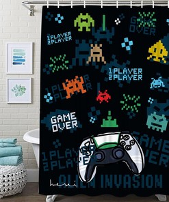 Gamepad Privacy Shower Curtain, Waterproof Fabric Shower Curtain for Bathroom with Black Background