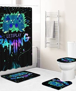 Gamer Boys Shower Curtain With Blue Bathroom Decor For Ultimate Gaming Experience
