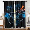 Gamer Curtains For Boys Bedroom With Video Games Window Treatment Drapes, Black And Blue Grommet Curtains For Home Decor