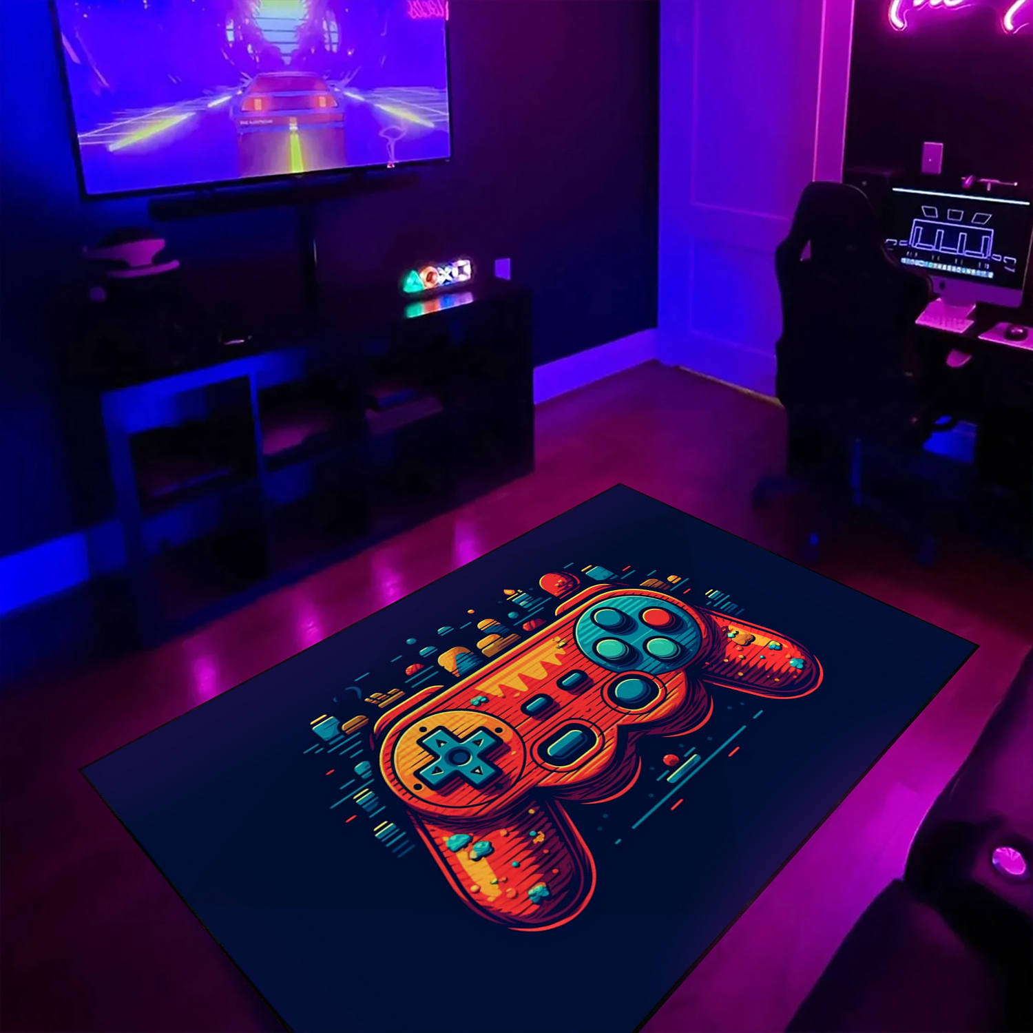 Gamer Rug for Bedroom - Personalized Area Rug for Teen Boys with Large Game Rug Design - Non Slip Bathroom Rugs Washable M28