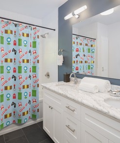 Gamer Shower Curtain Gift For Kids - Mushroom Controllers Warp Tunnels Pattern
