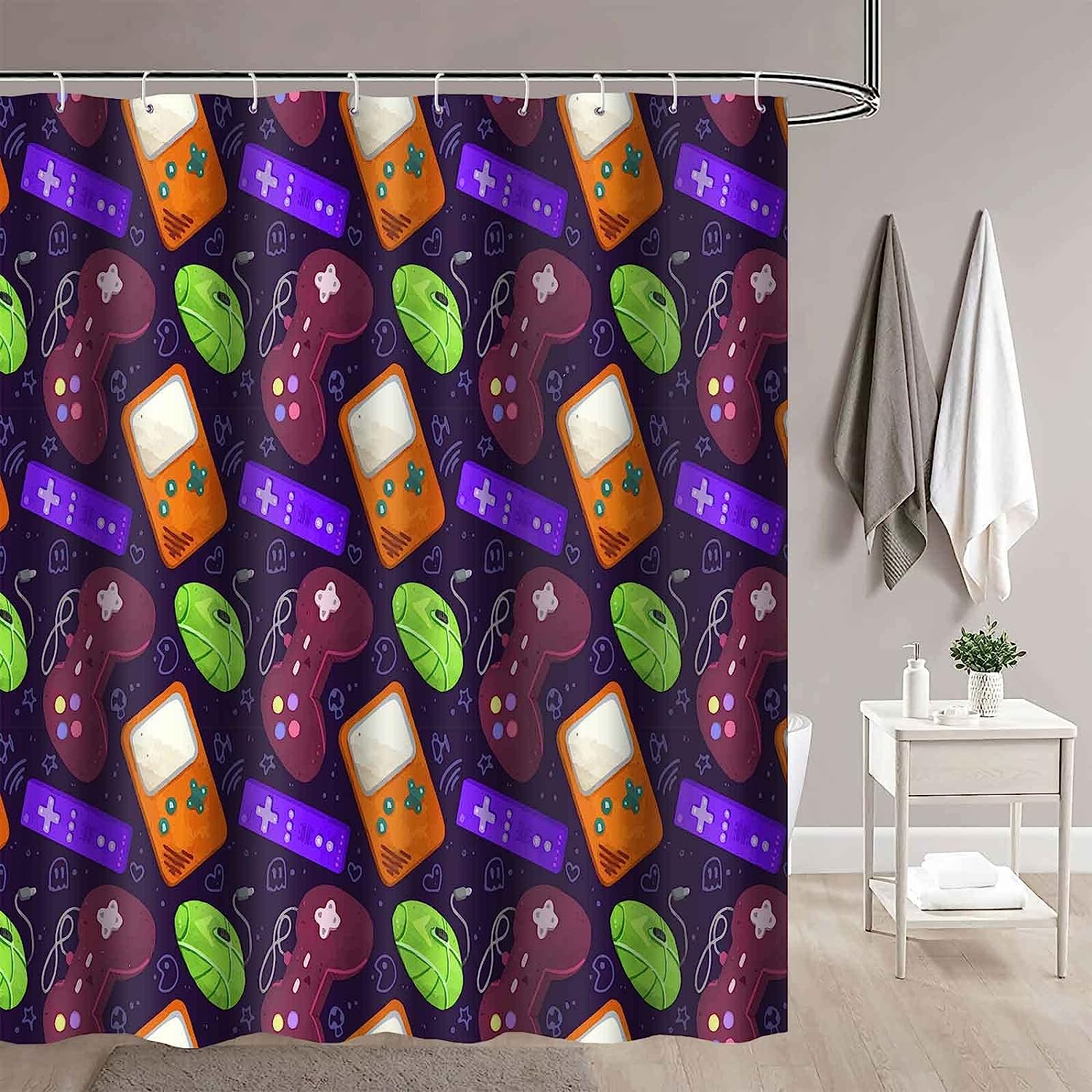Gamer Video Games Teens Boys Shower Curtain - Fun Video Game Bathroom Decor