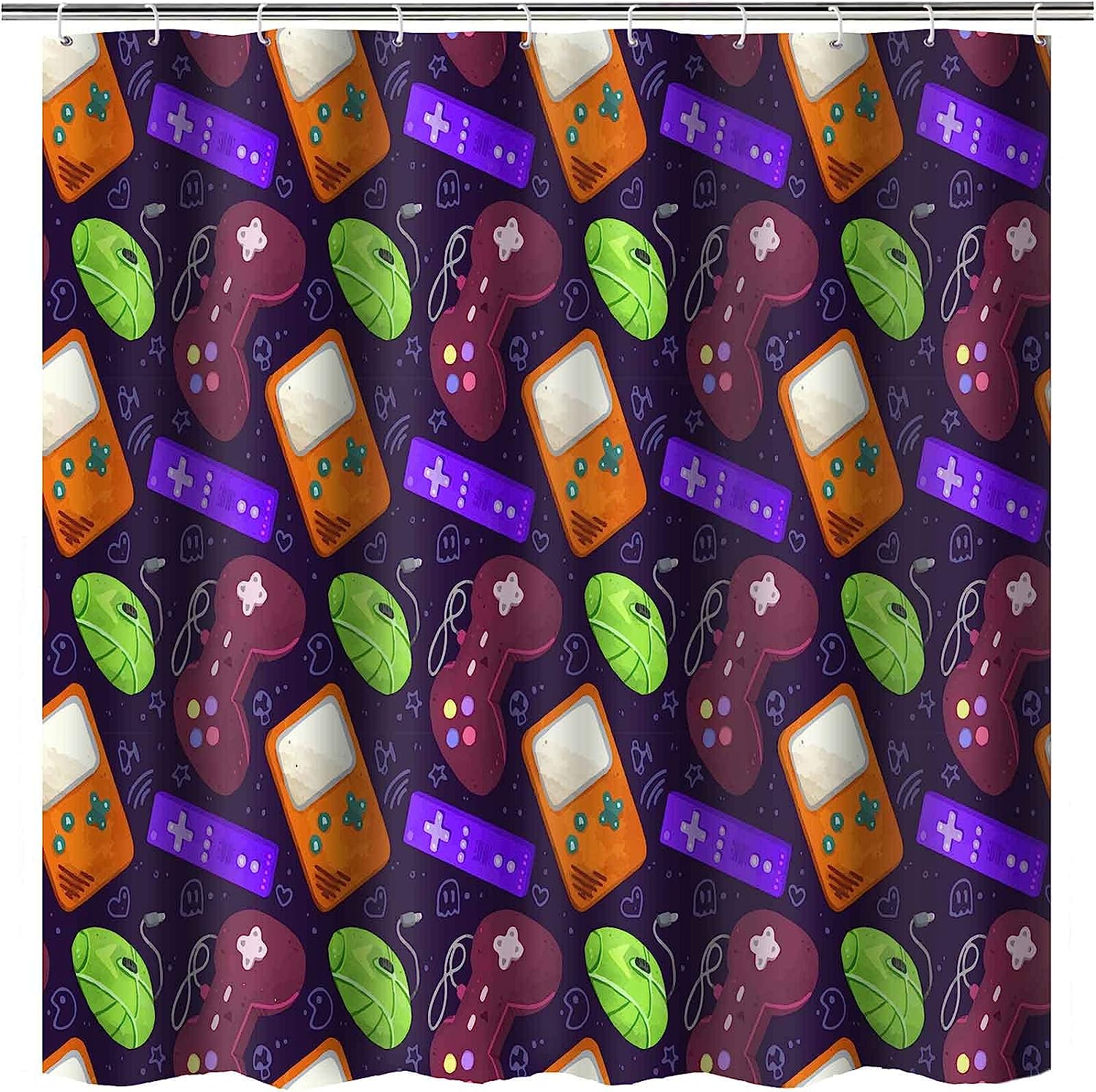 Gamer Video Games Teens Boys Shower Curtain - Fun Video Game Bathroom Decor