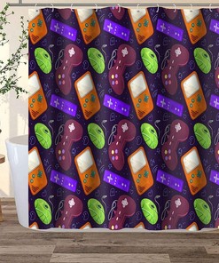 Gamer Video Games Teens Boys Shower Curtain - Fun Video Game Bathroom Decor