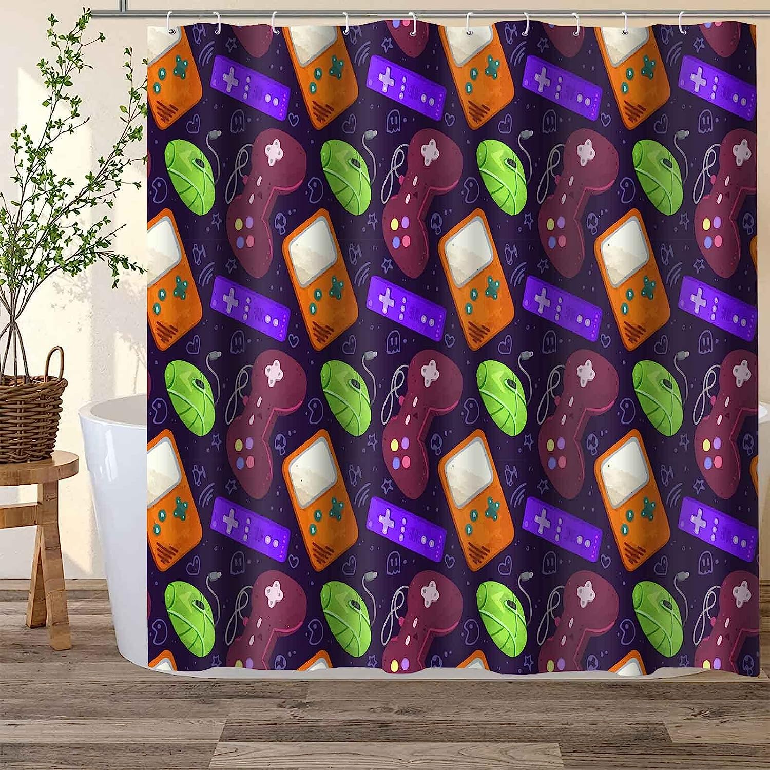 Gamer Video Games Teens Boys Shower Curtain - Fun Video Game Bathroom Decor