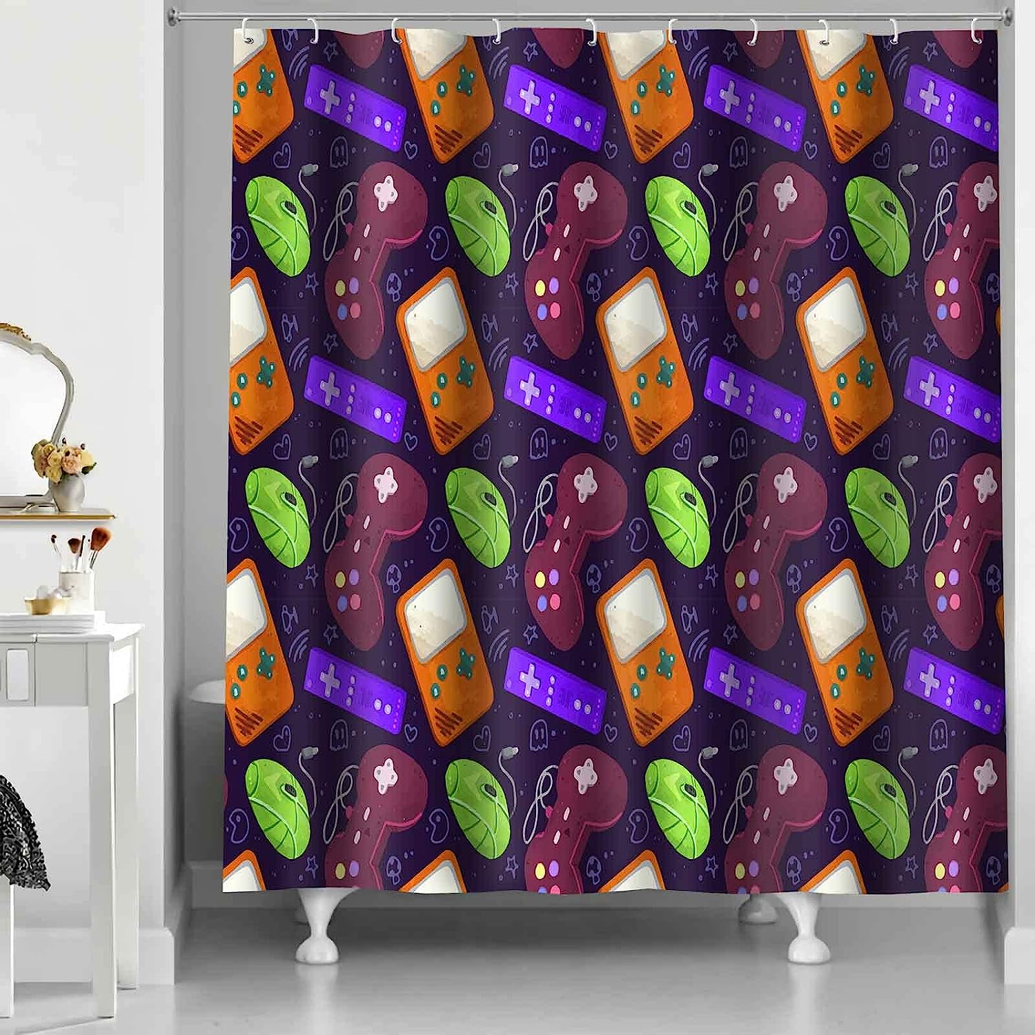 Gamer Video Games Teens Boys Shower Curtain - Fun Video Game Bathroom Decor