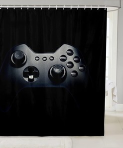 Gaming Bath Curtain With Black And Grey Colors For Teenagers And Kids.