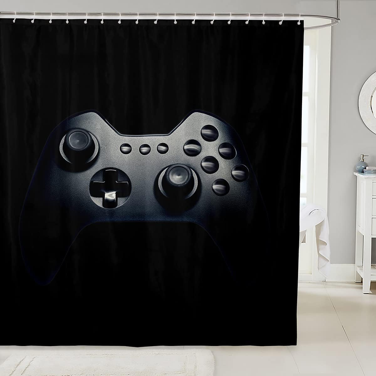 Gaming Bath Curtain With Black And Grey Colors For Teenagers And Kids.