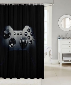 Gaming Bath Curtain With Black And Grey Colors For Teenagers And Kids.