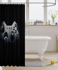 Gaming Bath Curtain With Black And Grey Colors For Teenagers And Kids.