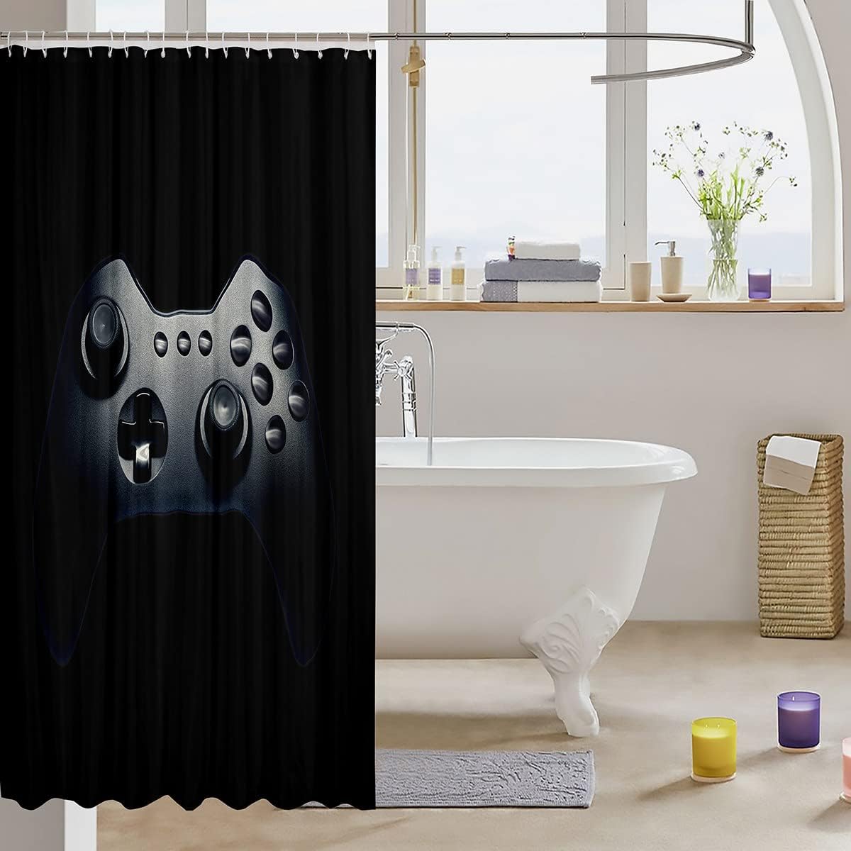 Gaming Bath Curtain With Black And Grey Colors For Teenagers And Kids.