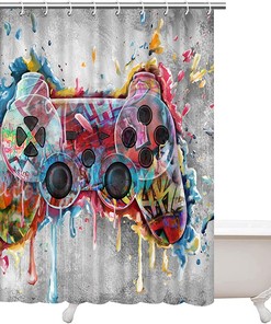 Gaming Kids Bathroom Shower Curtain For Teen Boys Bathroom Decor,