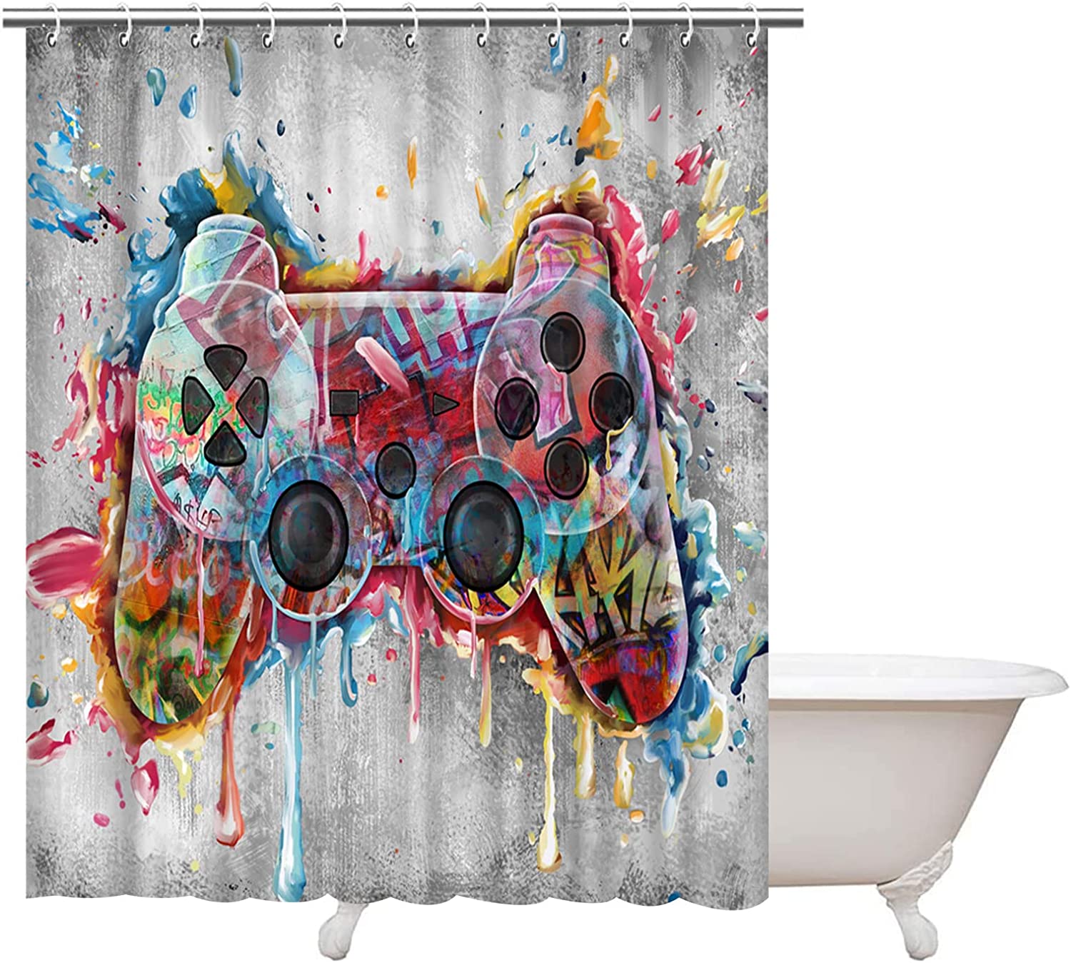 Gaming Kids Bathroom Shower Curtain For Teen Boys Bathroom Decor,