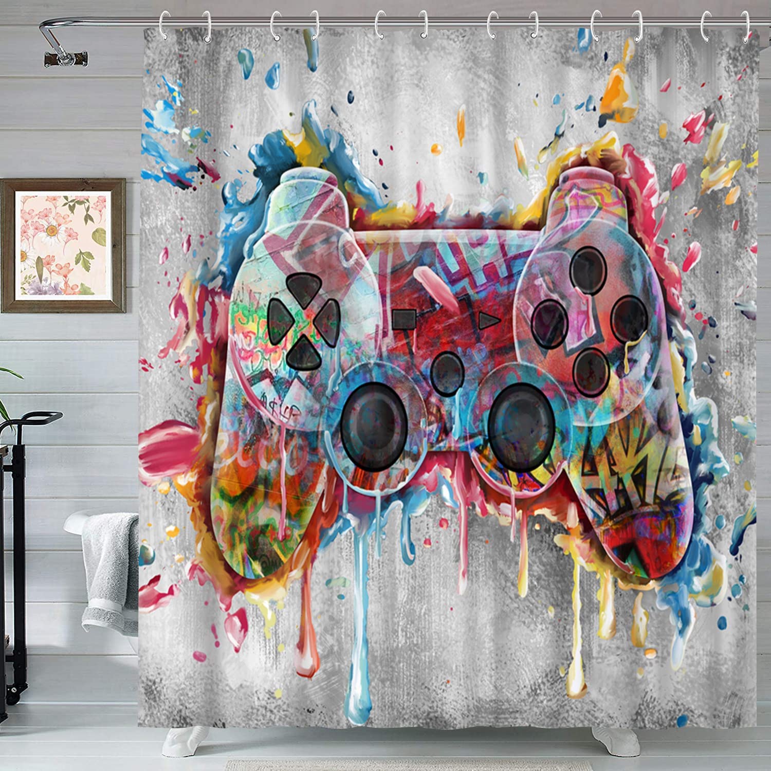 Gaming Kids Bathroom Shower Curtain For Teen Boys Bathroom Decor, - Image 2
