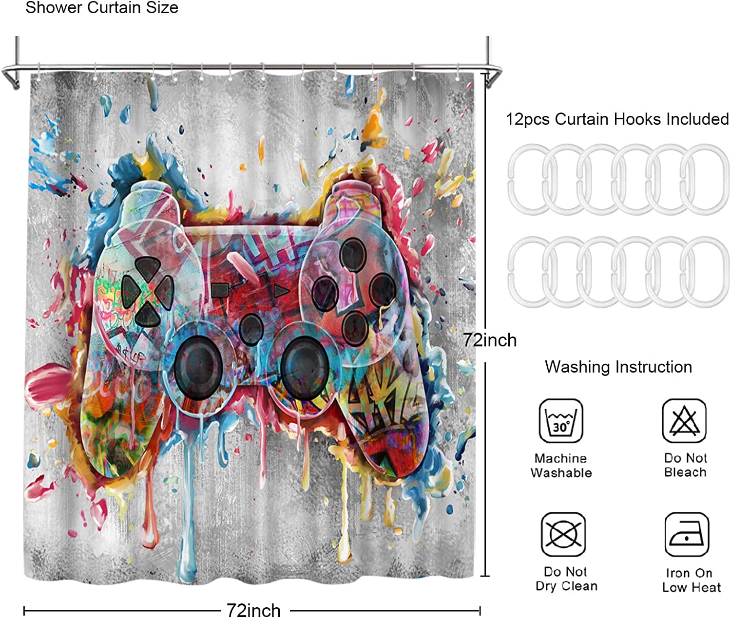 Gaming Kids Bathroom Shower Curtain For Teen Boys Bathroom Decor, - Image 4