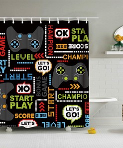 Gaming Print Shower Curtain for Boys Bathroom Decor with Video Game Controller Design