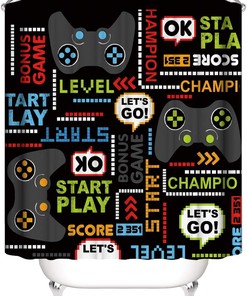 Gaming Print Shower Curtain for Boys Bathroom Decor with Video Game Controller Design
