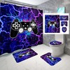 Gaming Shower Curtain For Boys Bathroom Decor, Purple Lightning Gamepad Bath Curtain With Blue Washable Paint