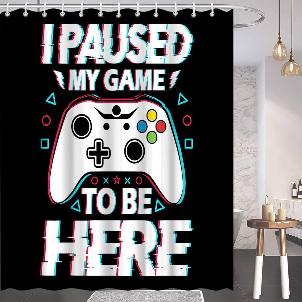 Gaming Shower Curtain For Modern Teen Bathroom Decor With Video Gamepad Design