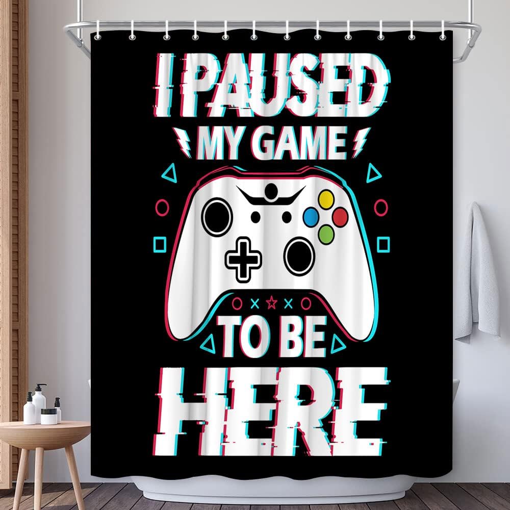 Gaming Shower Curtain For Modern Teen Bathroom Decor With Video Gamepad Design