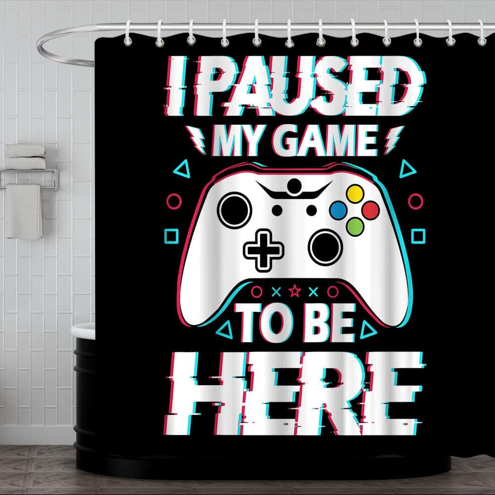 Gaming Shower Curtain For Modern Teen Bathroom Decor With Video Gamepad Design