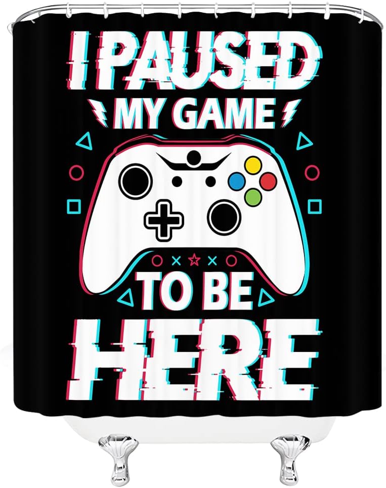 Gaming Shower Curtain For Modern Teen Bathroom Decor With Video Gamepad Design